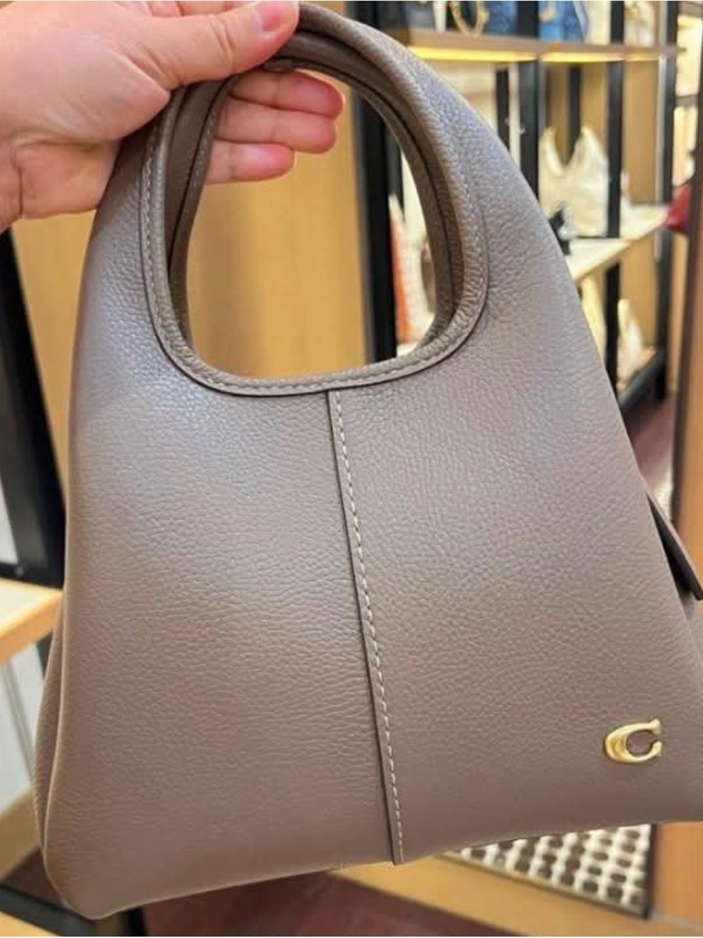 Coach Brown Pebbled Leather Shoulder Tote with Gold Accent - Picture 7 of 10